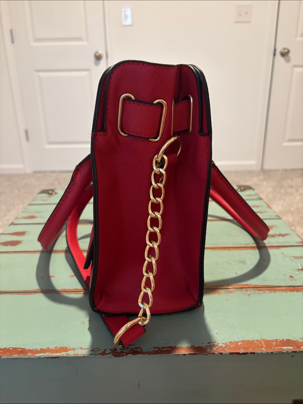NWOT Michael Kors Red Saffiano Leather Satchel with Gold Hardware - Picture 3 of 12